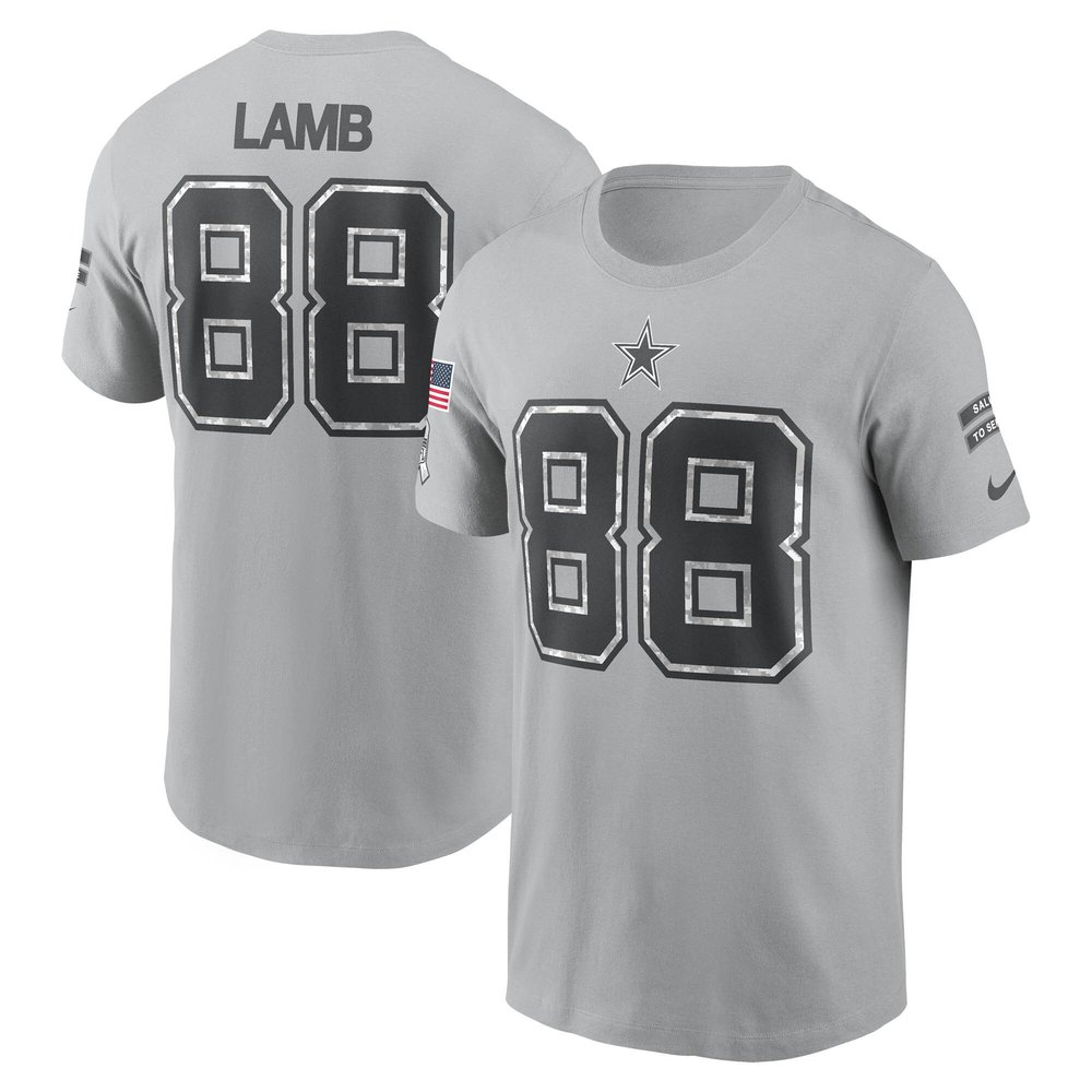 Men's Dallas Cowboys CeeDee LambGray 2024 Salute To Service Name & Number T-Shirt