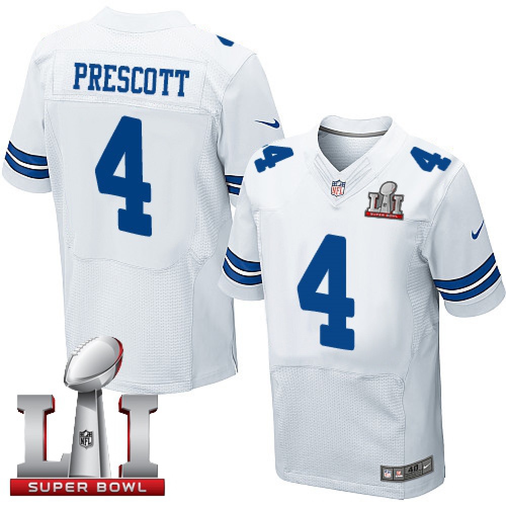 Cowboys #4 Dak Prescott White Men's Stitched NFL Super Bowl LI 51 Elite Jersey