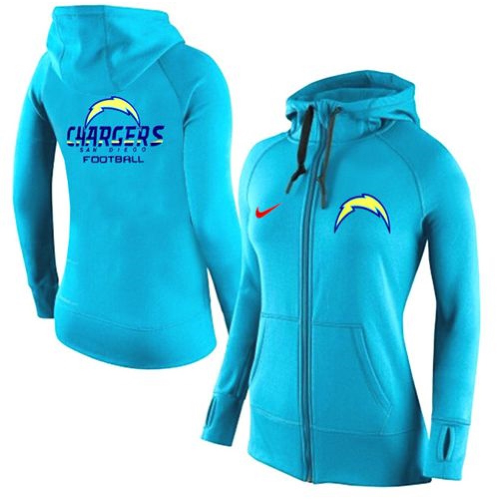 Women'sSan Diego Chargers Full-Zip Performance Hoodie Light Blue