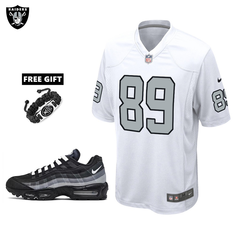 🔥Combo Sale - Las Vegas Raiders Brock Bowers Nike White Alternate Game Jersey & Air Max 95 Team Color Sneakers