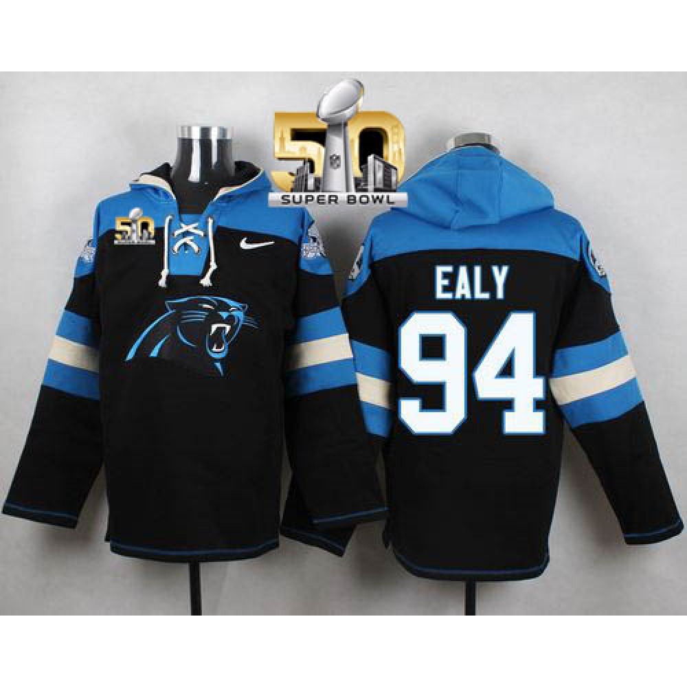 Panthers #94 Kony Ealy Black Super Bowl 50 Player Pullover NFL Hoodie