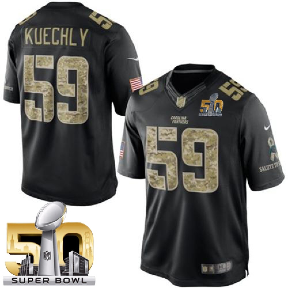 Panthers #59 Luke Kuechly Black Super Bowl 50 Men's Stitched NFL Limited Salute to Service Jersey