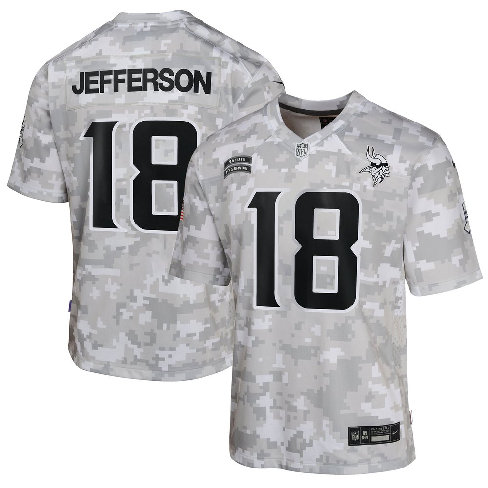 Youth Minnesota Vikings Justin JeffersonArctic Camo 2024 Salute to Service Game Jersey
