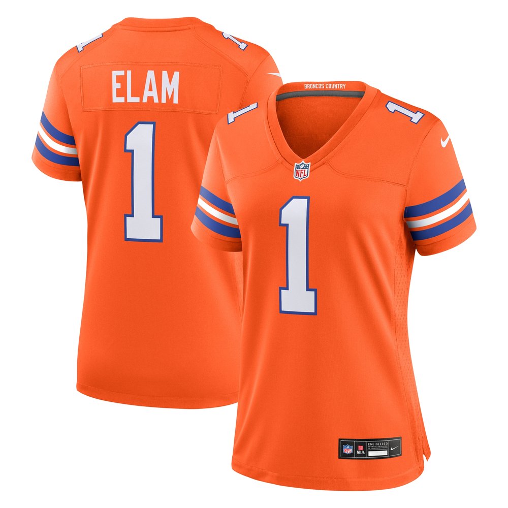 Women's Denver Broncos Jason ElamOrange Mile High Collection 1977 Throwback Retired Player Game Jersey
