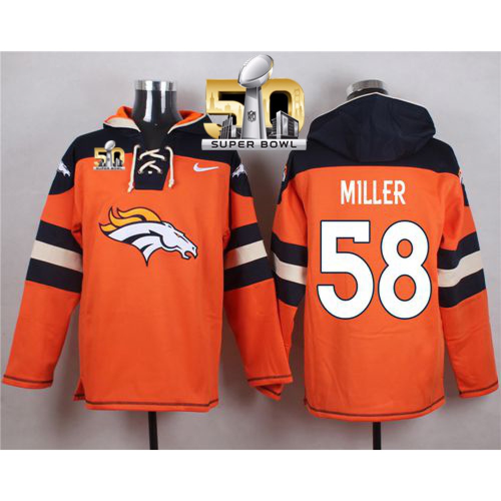 Broncos #58 Von Miller Orange Super Bowl 50 Player Pullover NFL Hoodie