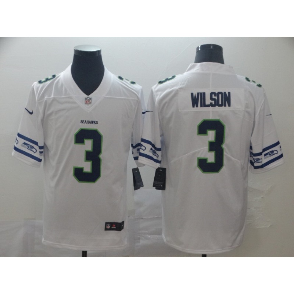 Men's Seattle Seahawks #3 Russell Wilson White Team Logo Limited Stitched NFL Jersey