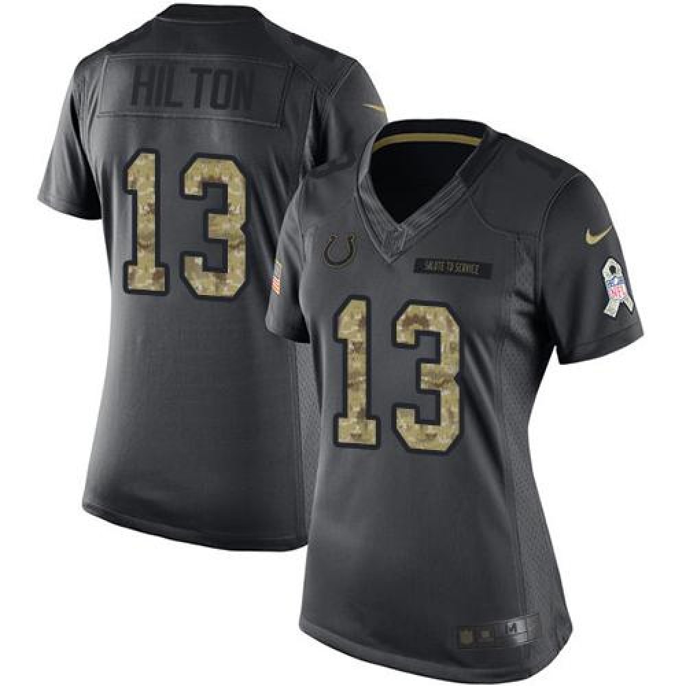 Colts #13 T.Y. Hilton Black Women's Stitched NFL Limited 2016 Salute to Service Jersey