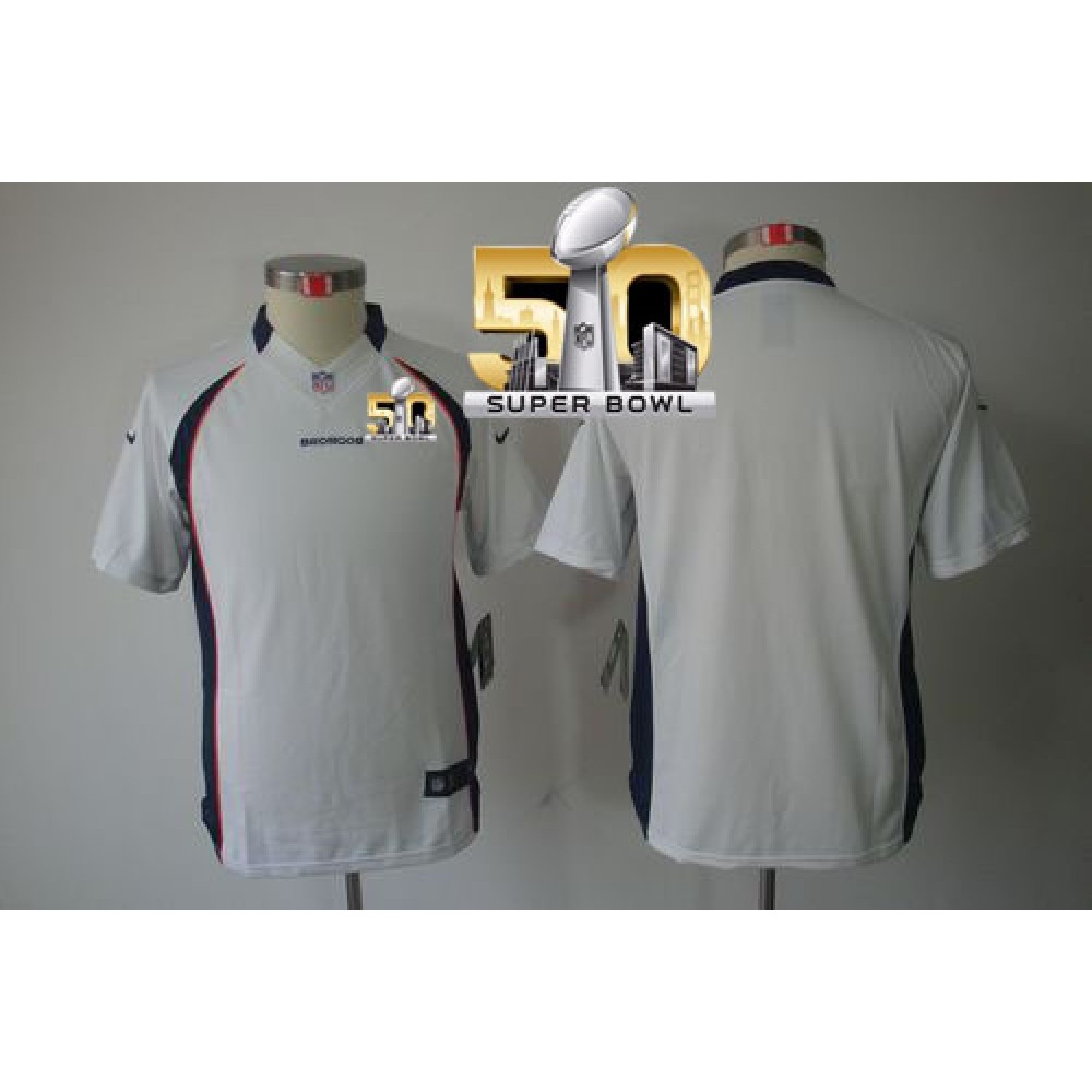 Broncos Blank White Super Bowl 50 Youth Stitched NFL Limited Jersey