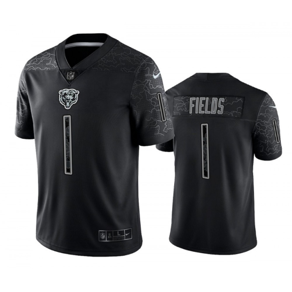 Men's Chicago Bears #1 Justin Fields Black Reflective Limited Stitched Football Jersey