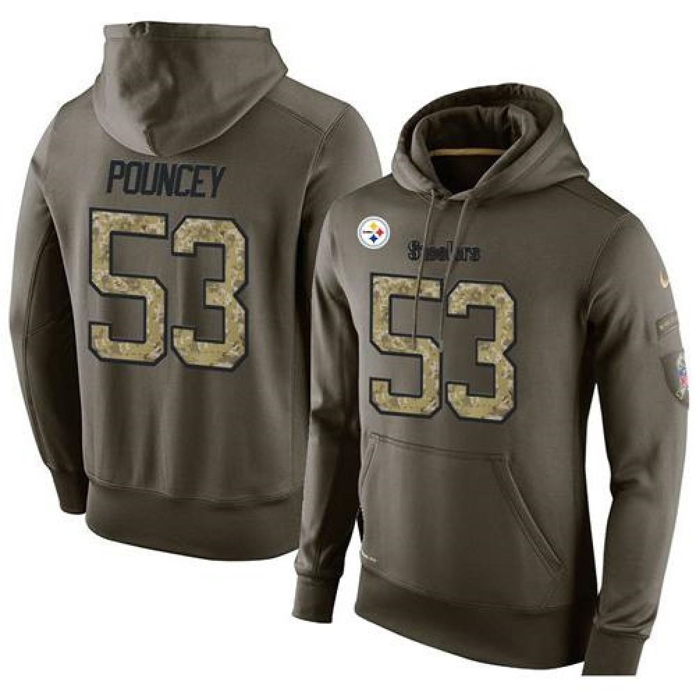 NFL Men'sPittsburgh Steelers #53 Maurkice Pouncey Stitched Green Olive Salute To Service KO Performance Hoodie