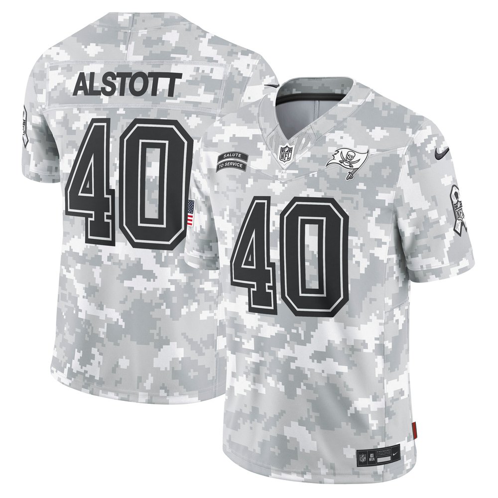Men's Tampa Bay Buccaneers Mike AlstottArctic Camo 2024 Salute to Service Retired Player Limited Jersey