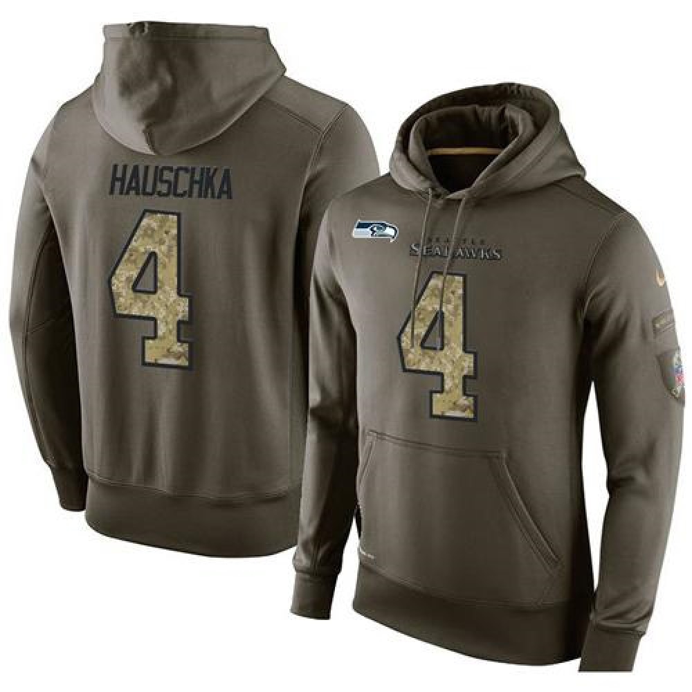 NFL Men'sSeattle Seahawks #4 Steven Hauschka Stitched Green Olive Salute To Service KO Performance Hoodie