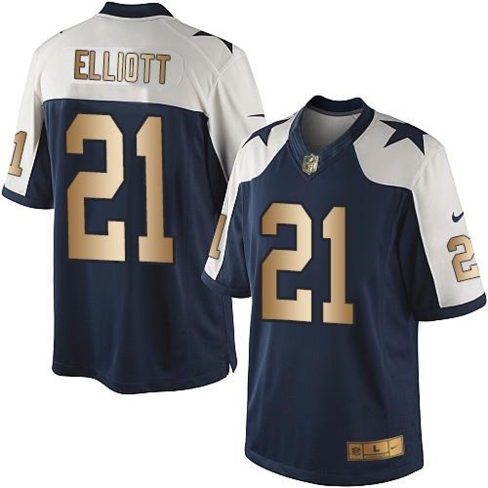 Cowboys #21 Ezekiel Elliott Navy Blue Thanksgiving Men's Stitched NFL Limited Gold Jersey