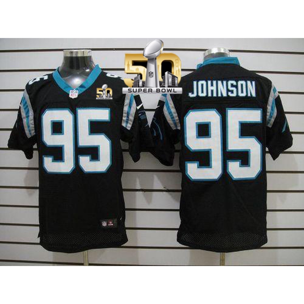 Panthers #95 Charles Johnson Black Team Color Super Bowl 50 Men's Stitched NFL Elite Jersey