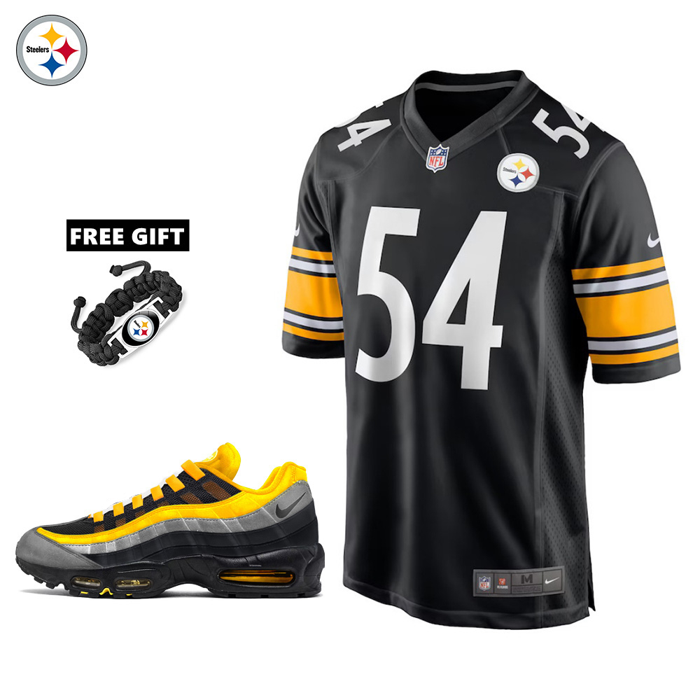 🔥Combo Sale - Pittsburgh Steelers Zach Frazier Nike Black Game Jersey & Air Max 95 Team Color Sneakers