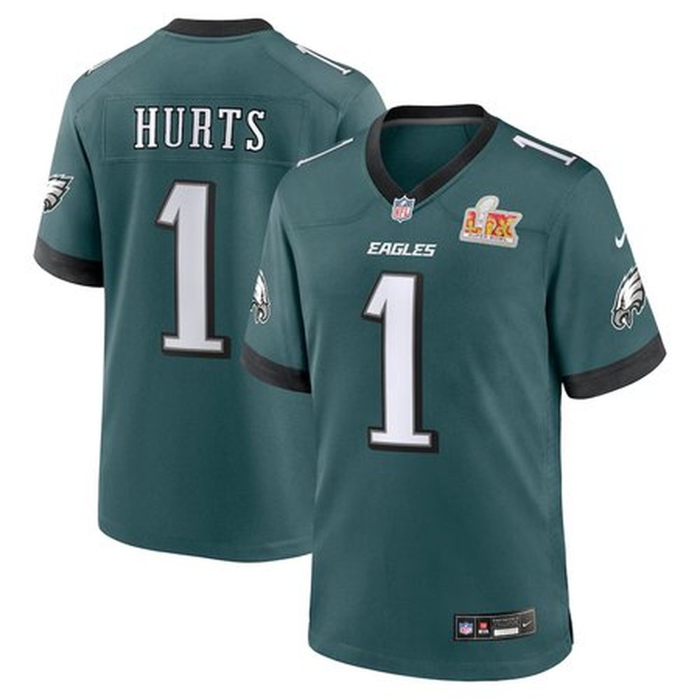 Men's Philadelphia Eagles #1 Jalen HurtsMidnight Green Super Bowl LIX Game Player Jersey