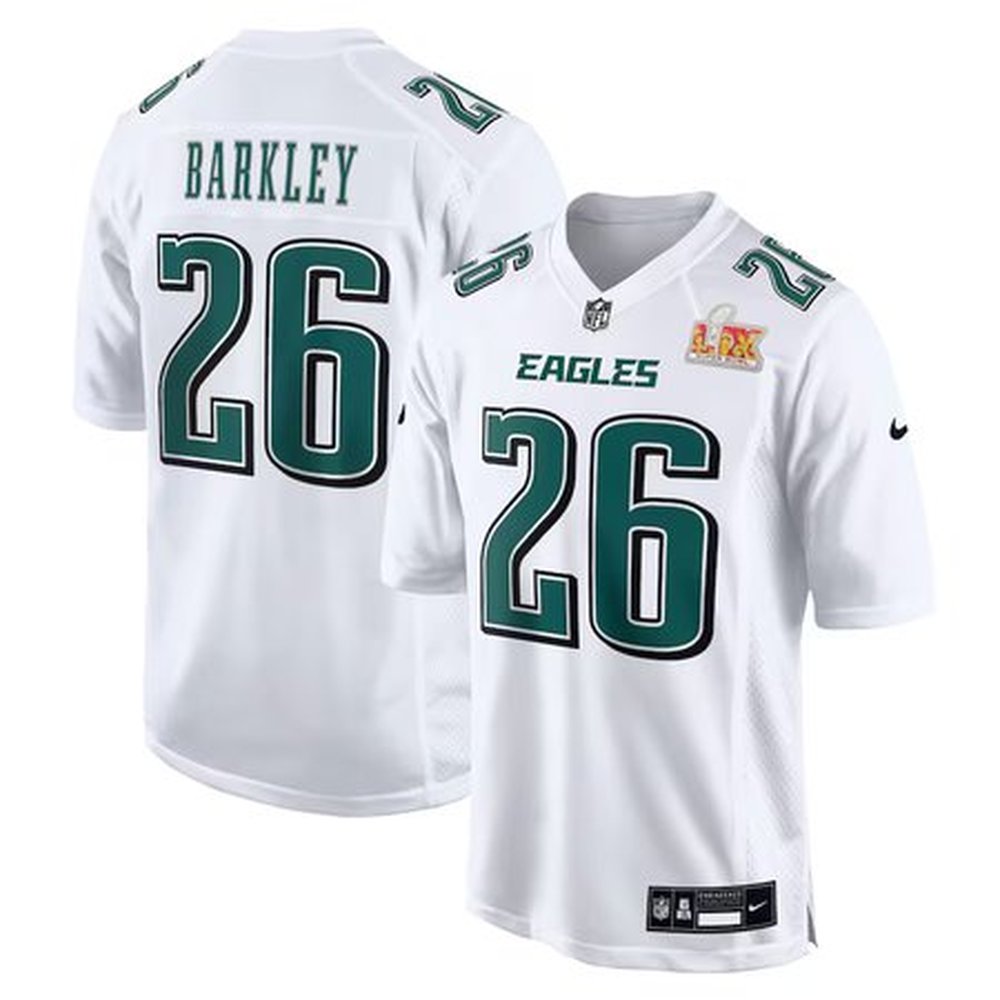 Men's Philadelphia Eagles #26 Saquon BarkleyTundra White Super Bowl LIX Fashion Game Player Jersey
