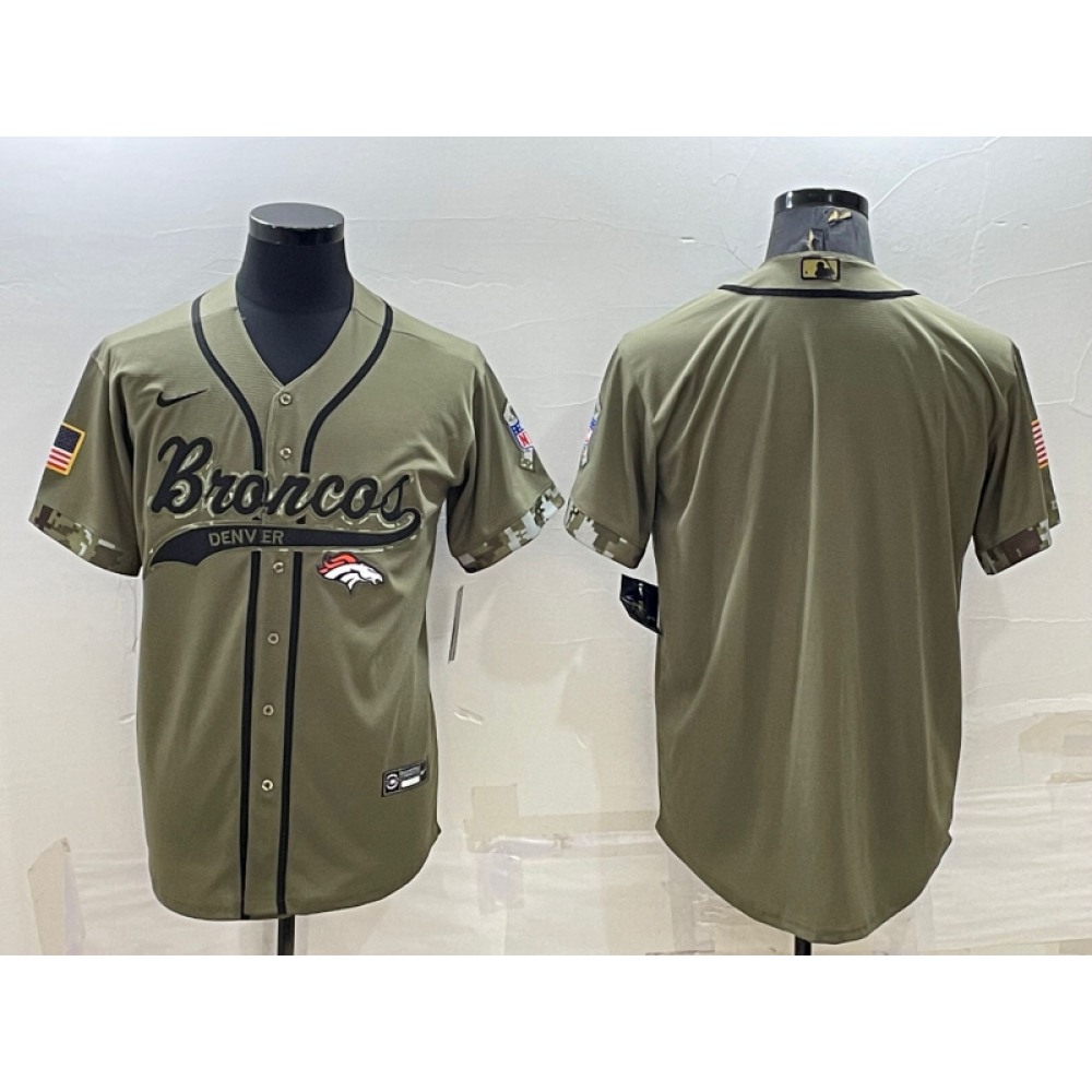 Men's Denver Broncos Blank Olive Salute to Service Cool Base Stitched Baseball Jersey