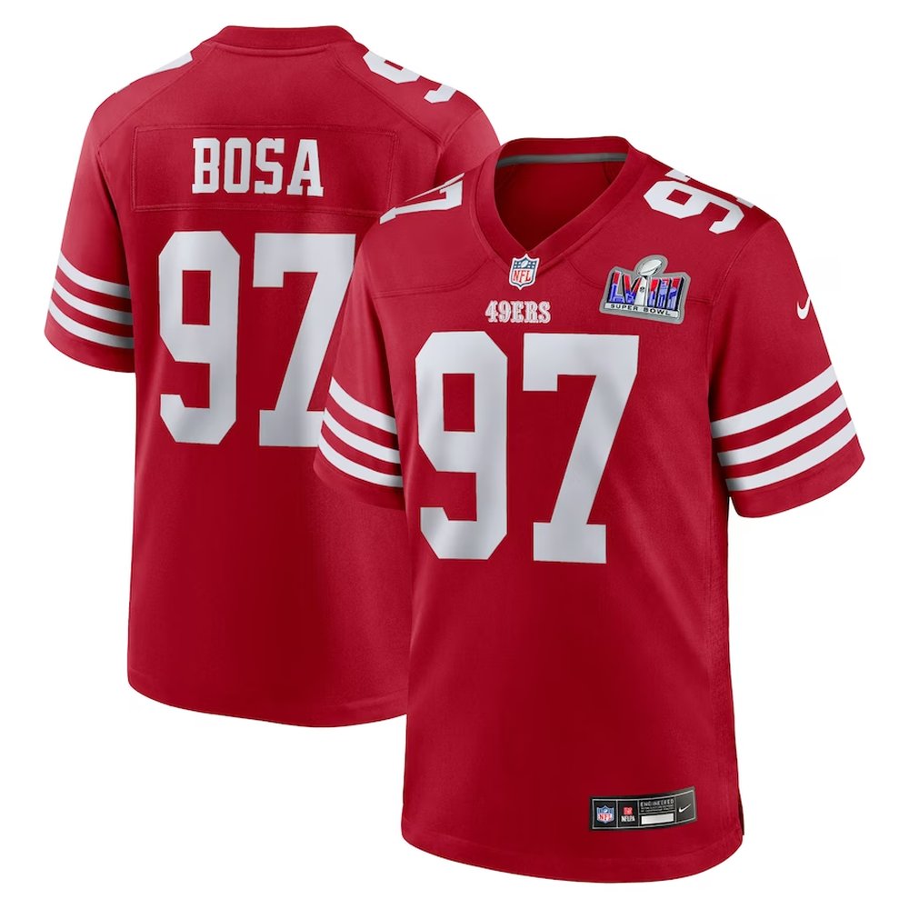 Men's San Francisco 49ers #97 Nick BosaScarlet Super Bowl LVIII Game Jersey
