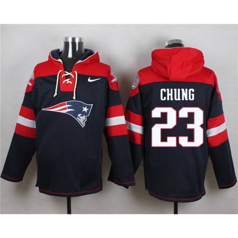Patriots #23 Patrick Chung Navy Blue Player Pullover NFL Hoodie