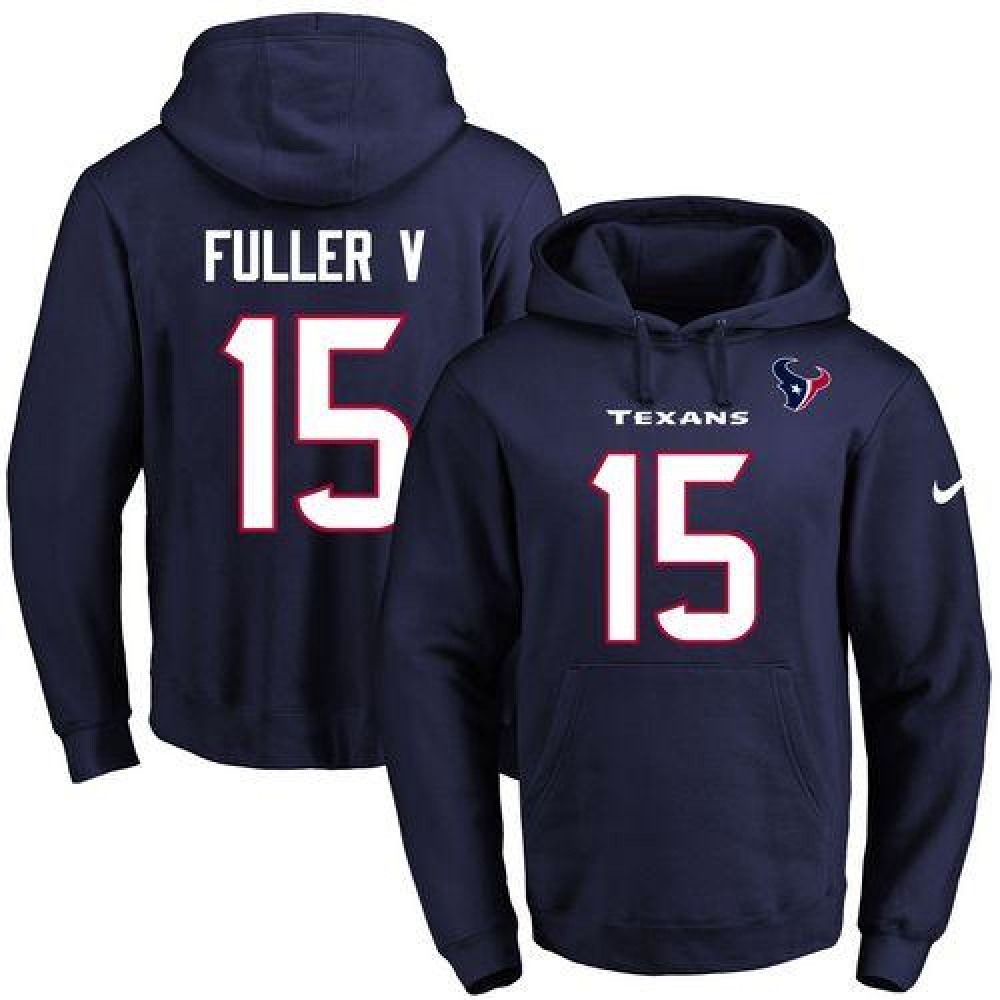 Texans #15 Will Fuller V Navy Blue Name & Number Pullover NFL Hoodie