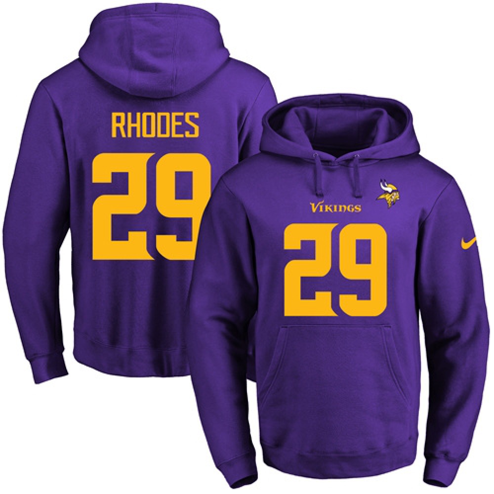 Vikings #29 Xavier Rhodes Purple(Gold No.) Name & Number Pullover NFL Hoodie