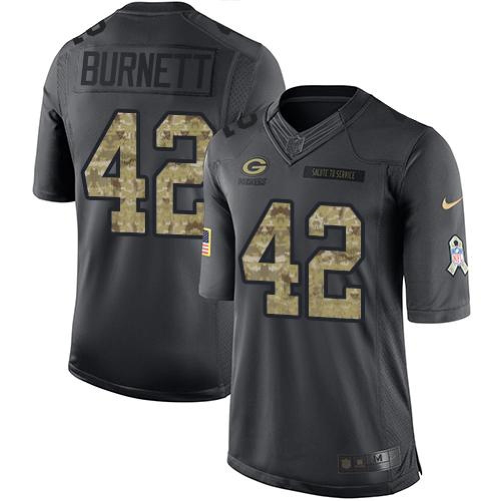 Packers #42 Morgan Burnett Black Men's Stitched NFL Limited 2016 Salute To Service Jersey