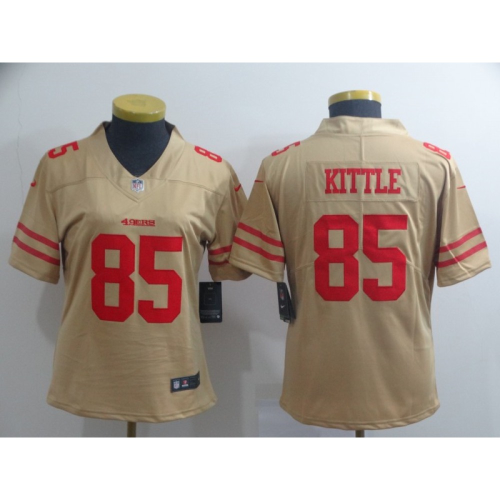 Women's NFL San Francisco 49ers #85 George Kittle 2019 Gold Inverted Legend Stitched NFL Jersey(Runs Small)