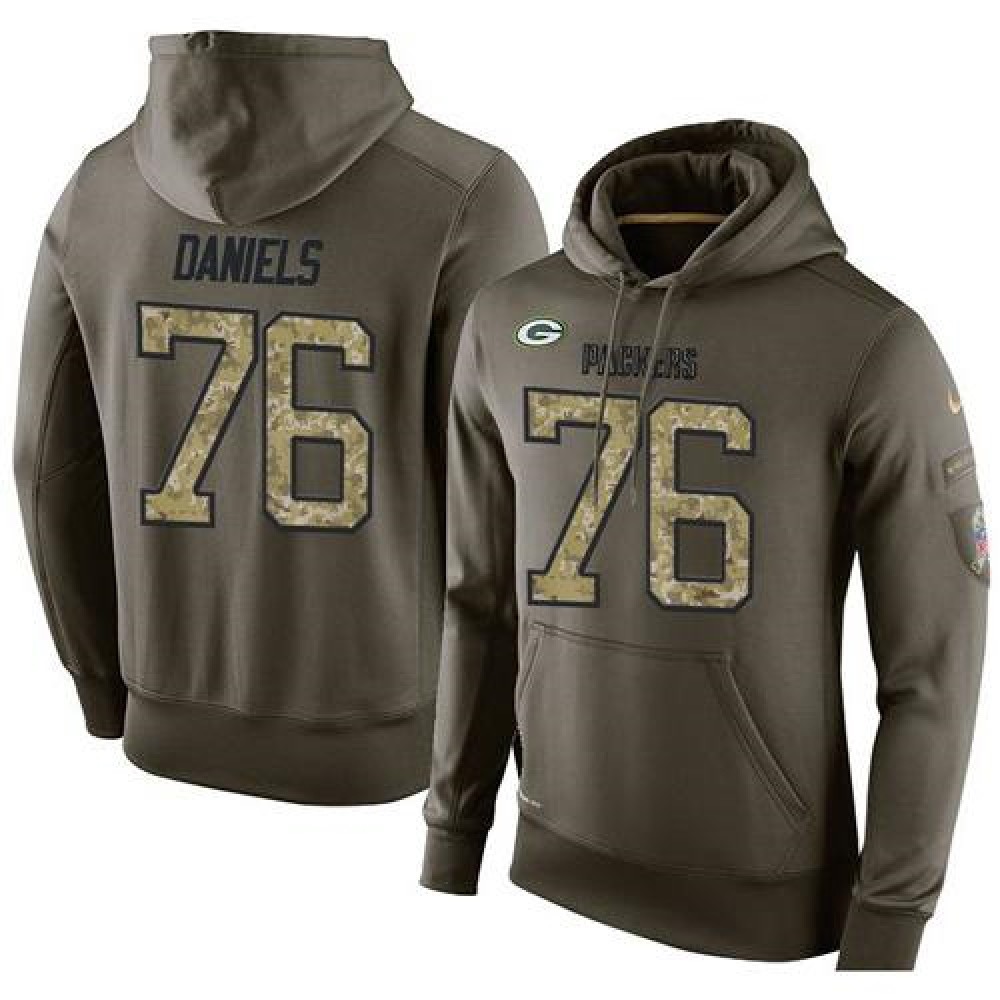 NFL Men'sGreen Bay Packers #76 Mike Daniels Stitched Green Olive Salute To Service KO Performance Hoodie