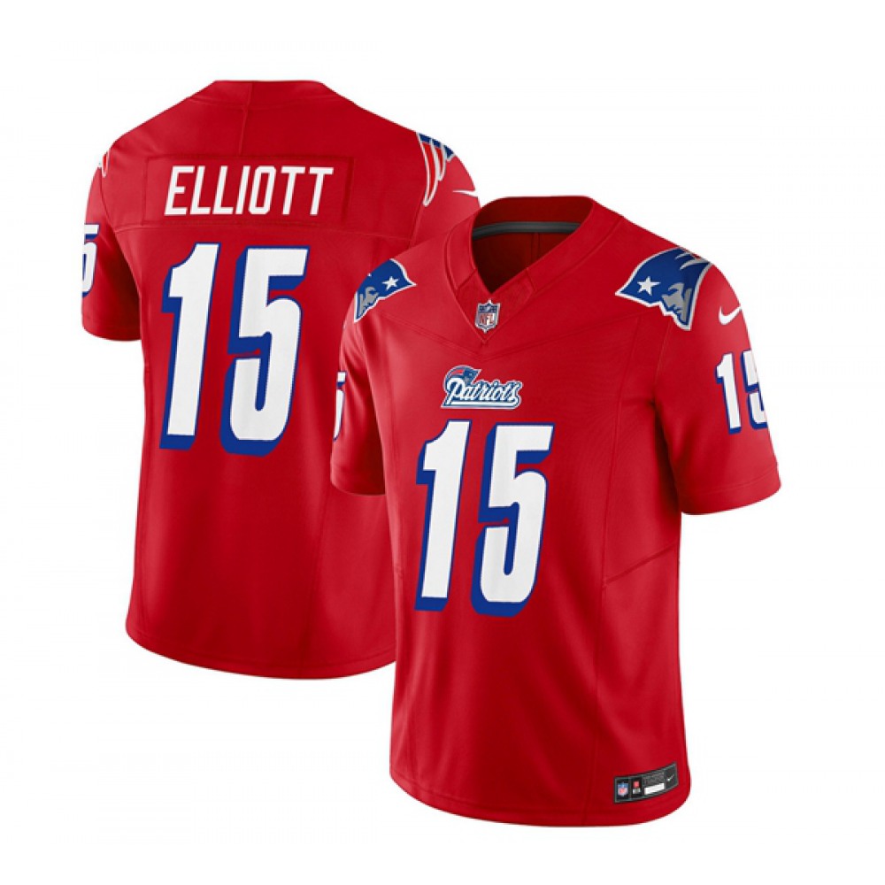 Men's New England Patriots #15 Ezekiel Elliott Red 2023 F.U.S.E. Throwback Limited Stitched Football Jersey