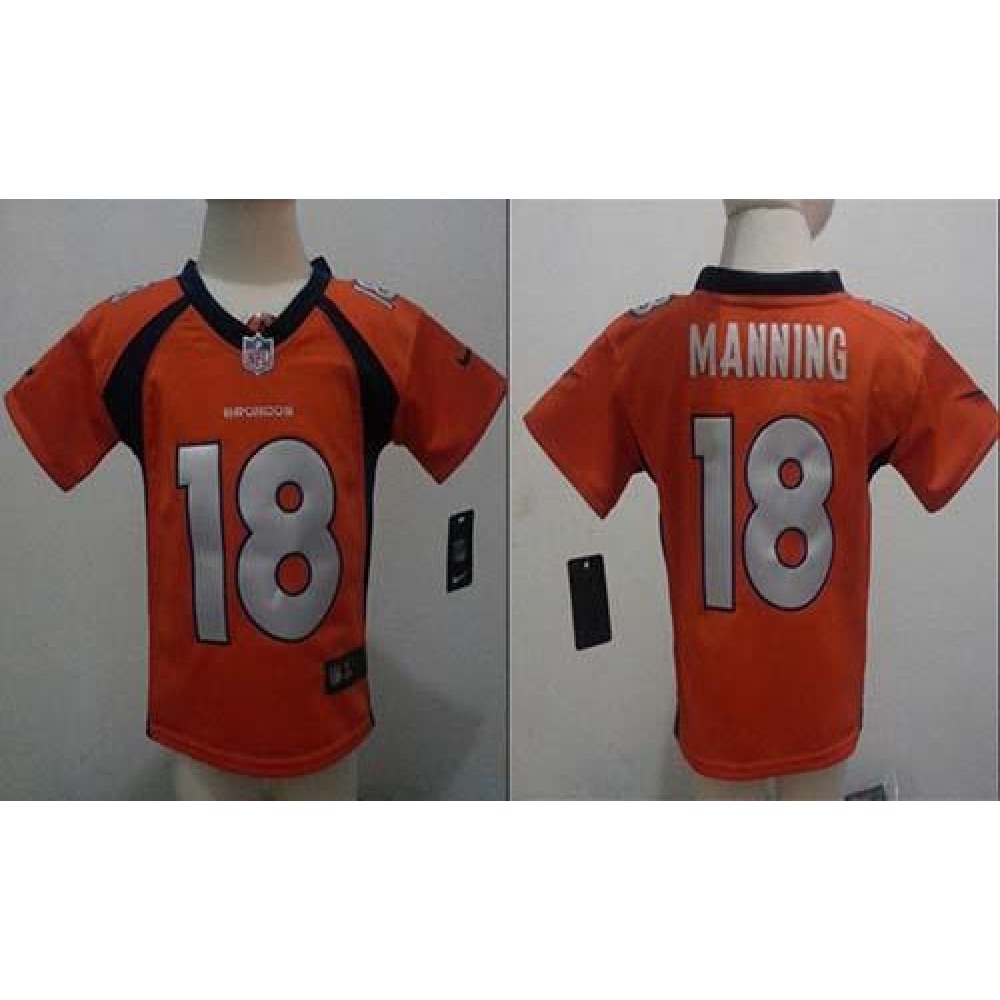 ToddlerBroncos #18 Peyton Manning Orange Team Color Stitched NFL Elite Jersey
