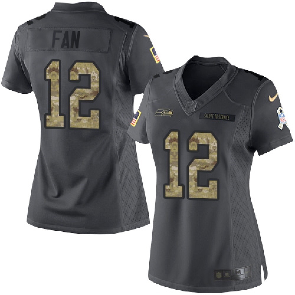 Seahawks #12 Fan Black Women's Stitched NFL Limited 2016 Salute to Service Jersey