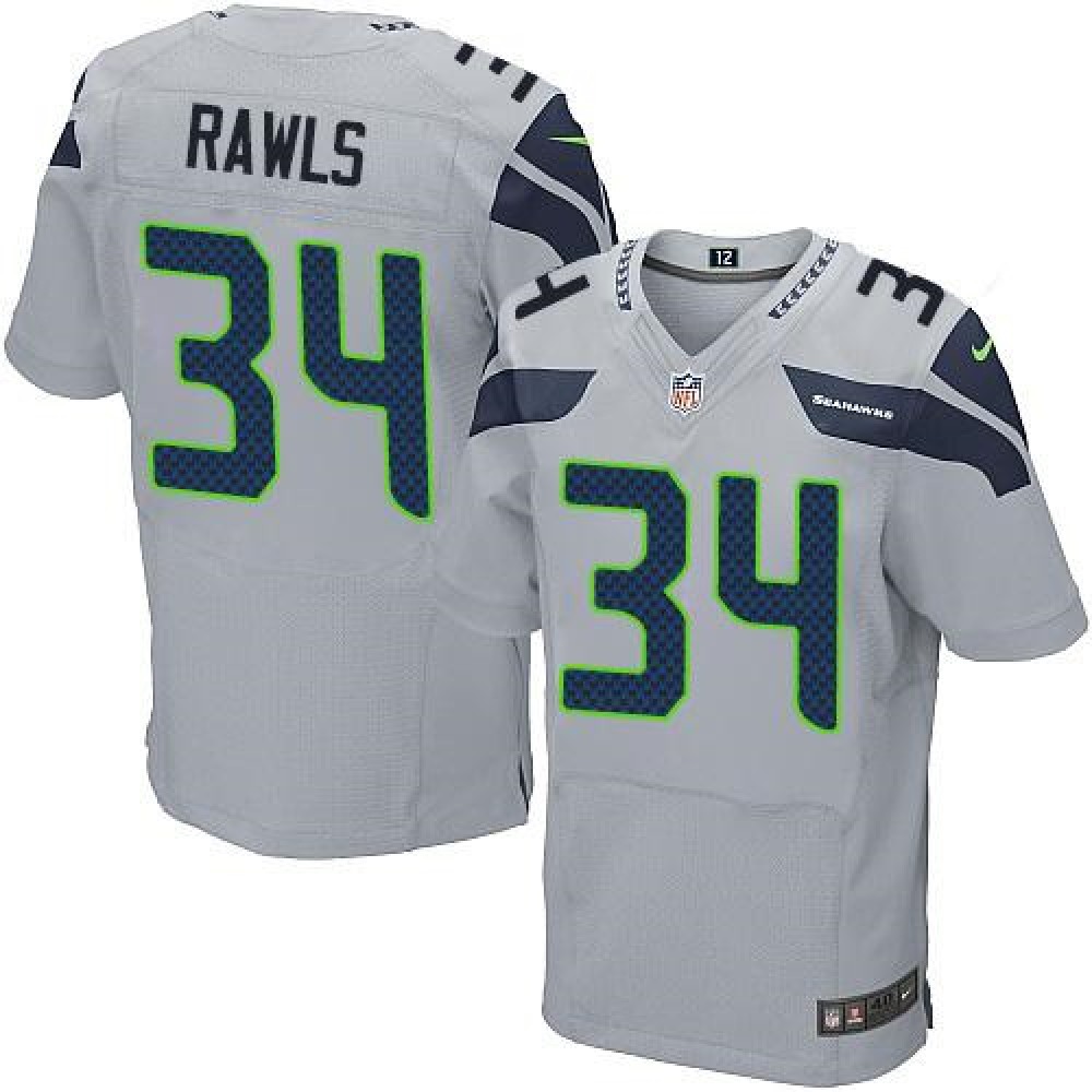 Seahawks #34 Thomas Rawls Grey Alternate Men's Stitched NFL Elite Jersey