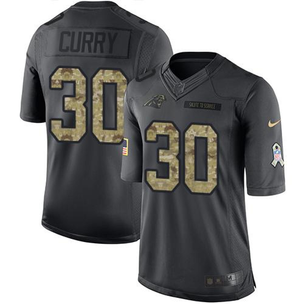 Panthers #30 Stephen Curry Black Youth Stitched NFL Limited 2016 Salute to Service Jersey