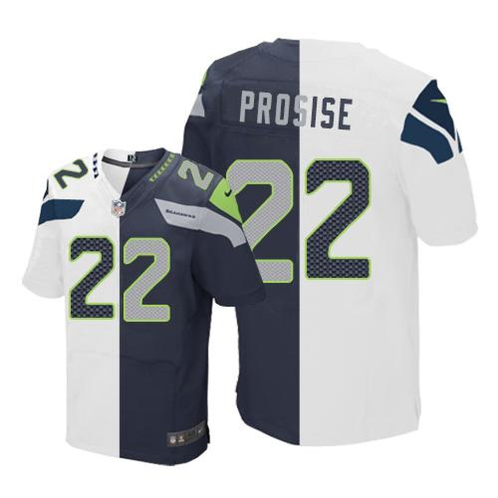 Seahawks #22 C. J. Prosise White/Steel Blue Men's Stitched NFL Elite Split Jersey