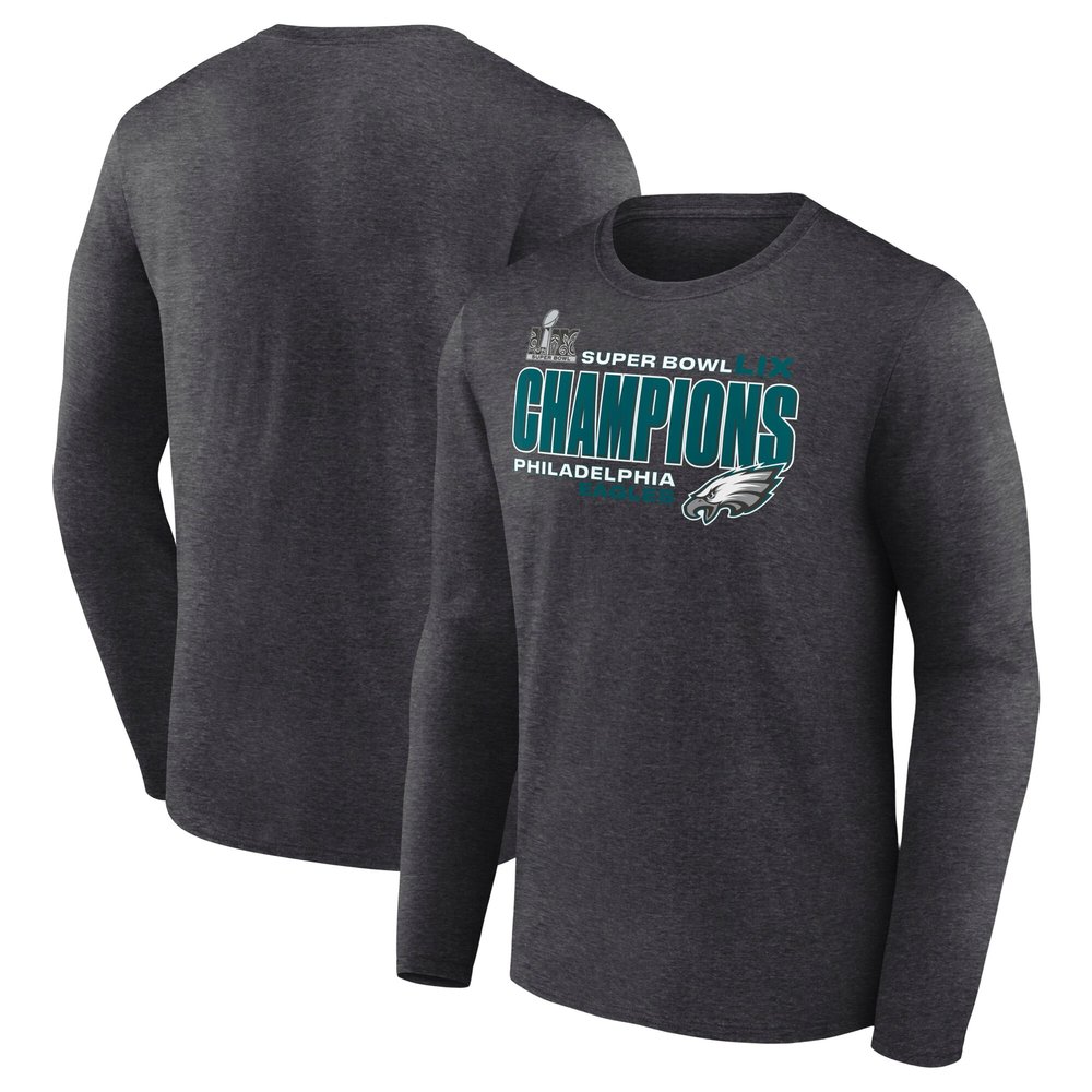 Men's Philadelphia EaglesHeather Charcoal Super Bowl LIX Champions Big & Tall Under The Lights Long Sleeve T-Shirt