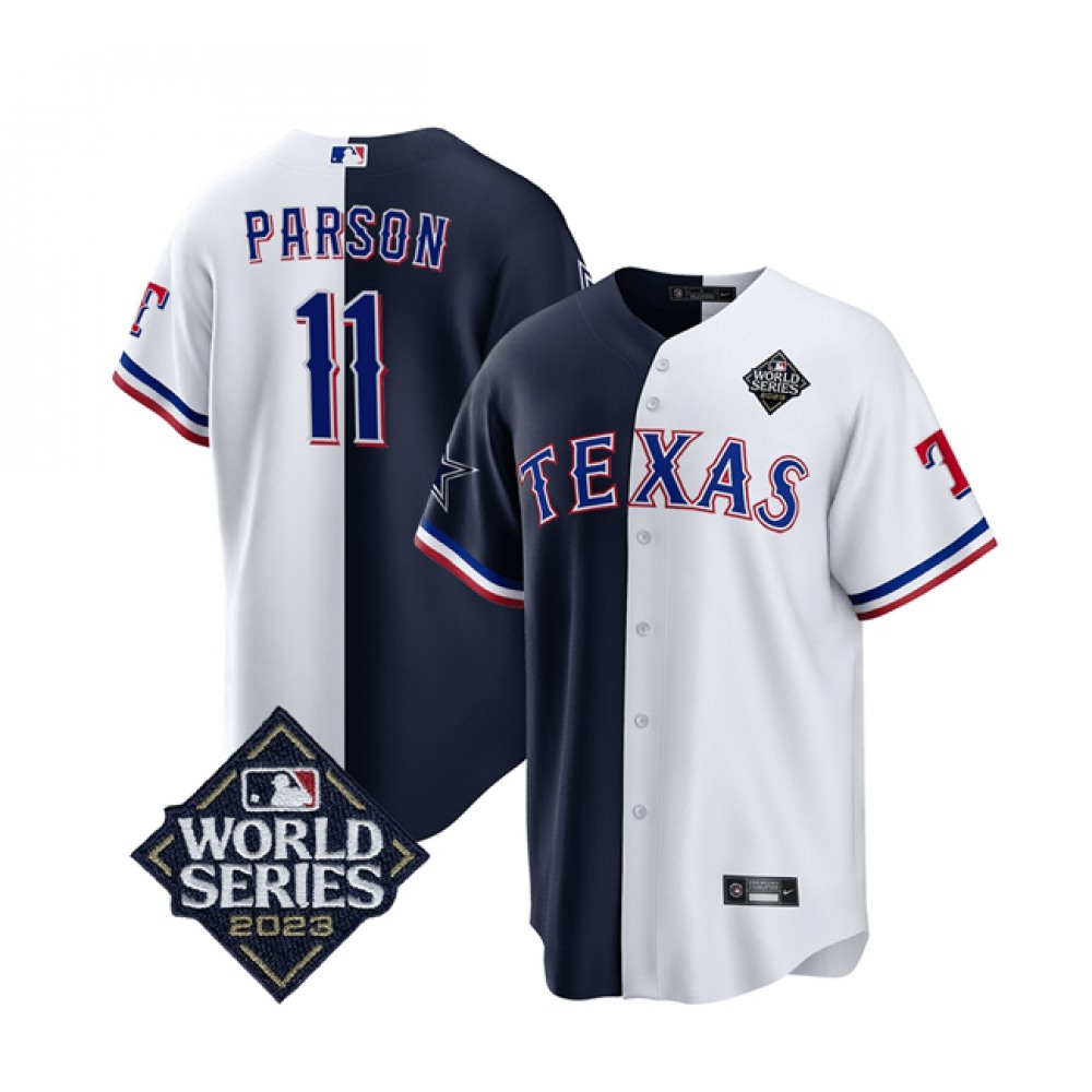 Men's Dallas Cowboys & Texas Rangers #11 Micah Parsons Navy/White Splite 2023 World Series Splite Stitched BaseballJersey
