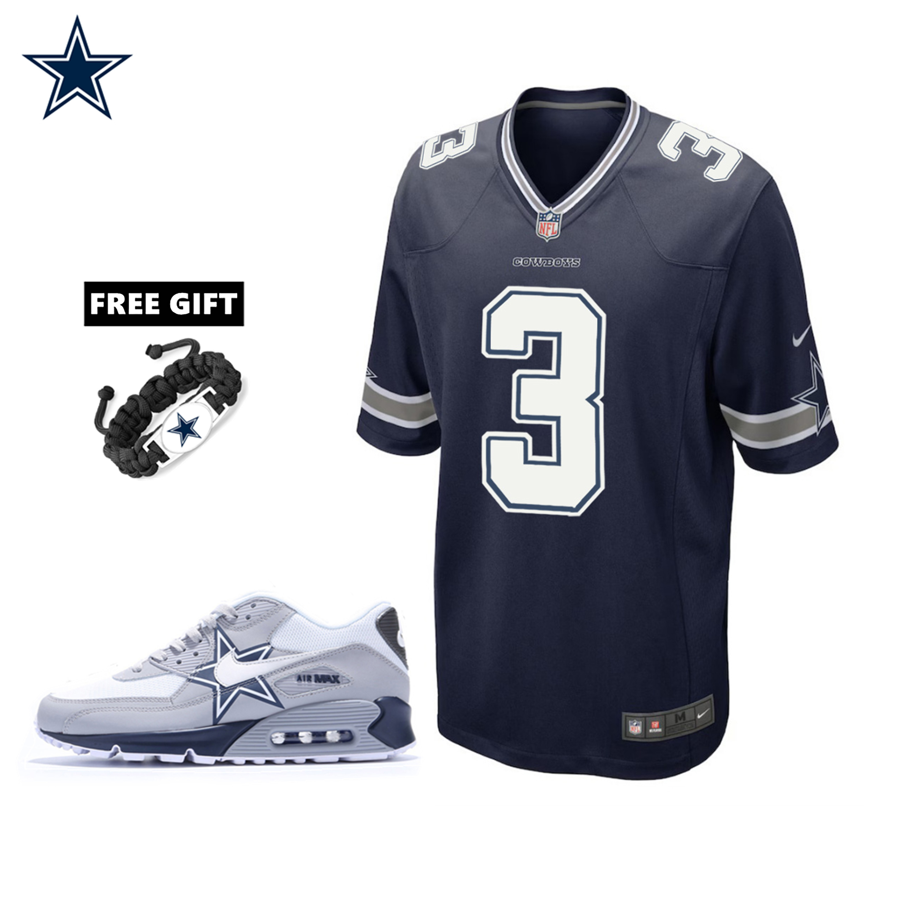 🔥Combo Sale - Dallas Cowboys George Pickens Nike Navy Game Jersey & Air Max 90 Classic Sneakers