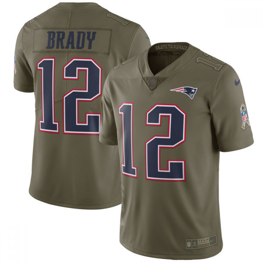 Men'sNew England Patriots #12 Tom Brady Olive Salute to Service Limited Stitched NFL Jersey