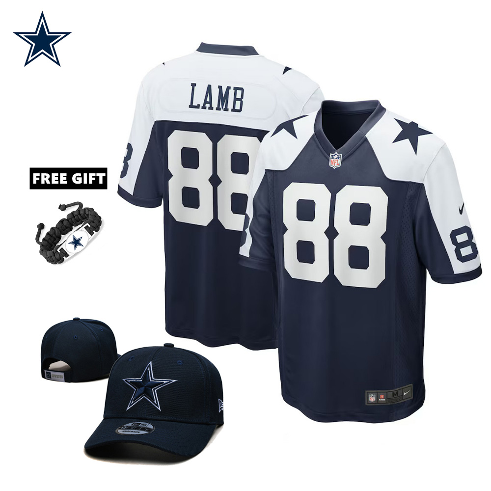 🔥Combo Sale - Dallas Cowboys CeeDee Lamb Nike Navy Alternate Game Jersey & New Era Navy Main 9FIFTY Adjustable Hat