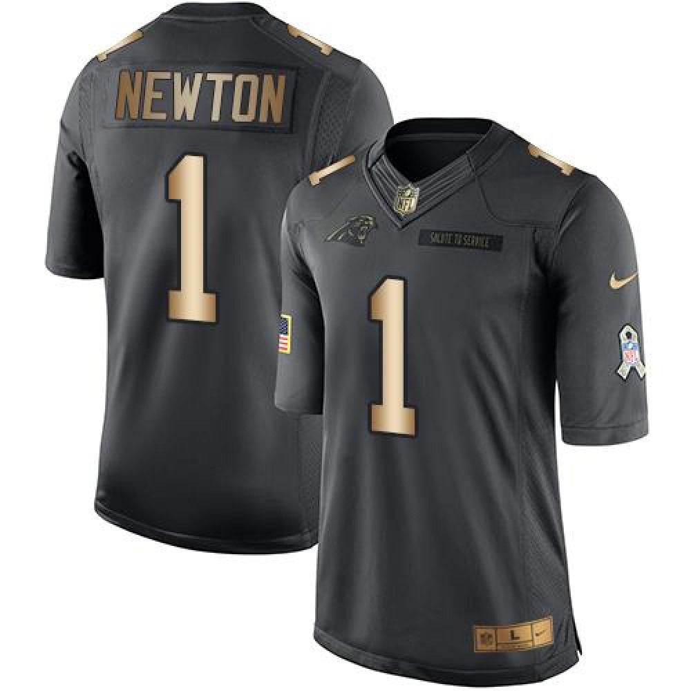 Panthers #1 Cam Newton Black Men's Stitched NFL Limited Gold Salute To Service Jersey