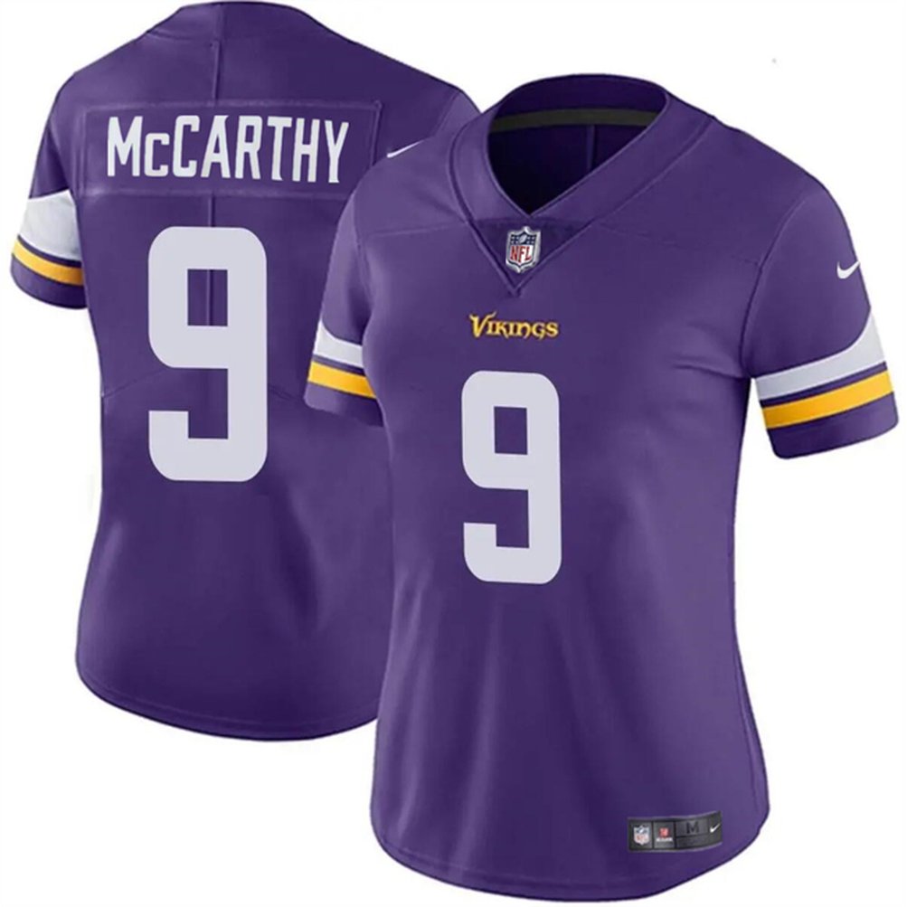 Women's Minnesota Vikings #9 J.J. McCarthy Purple 2024 DraftVapor Stitched Jersey(Run Small)