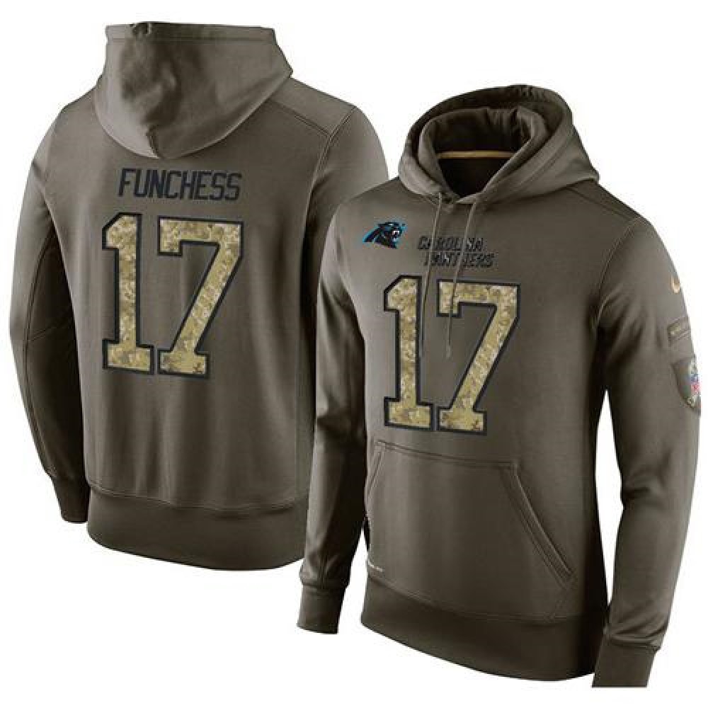 NFL Men'sCarolina Panthers #17 Devin Funchess Stitched Green Olive Salute To Service KO Performance Hoodie