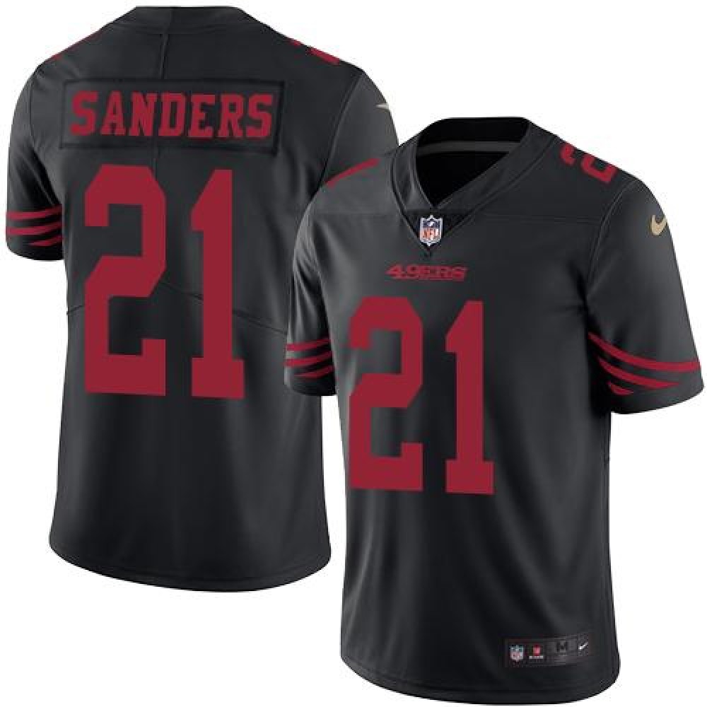 49ers #21 Deion Sanders Black Men's Stitched NFL Limited Rush Jersey