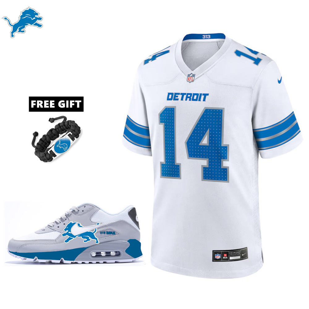 🔥Combo Sale - Detroit Lions Amon-Ra St. Brown Nike White Game Jersey & Air Max 90 Classic Sneakers