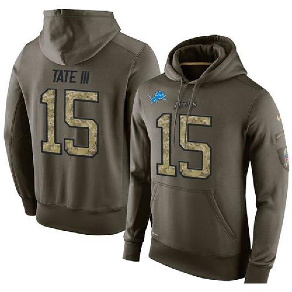 NFL Men'sDetroit Lions #15 Golden Tate III Stitched Green Olive Salute To Service KO Performance Hoodie
