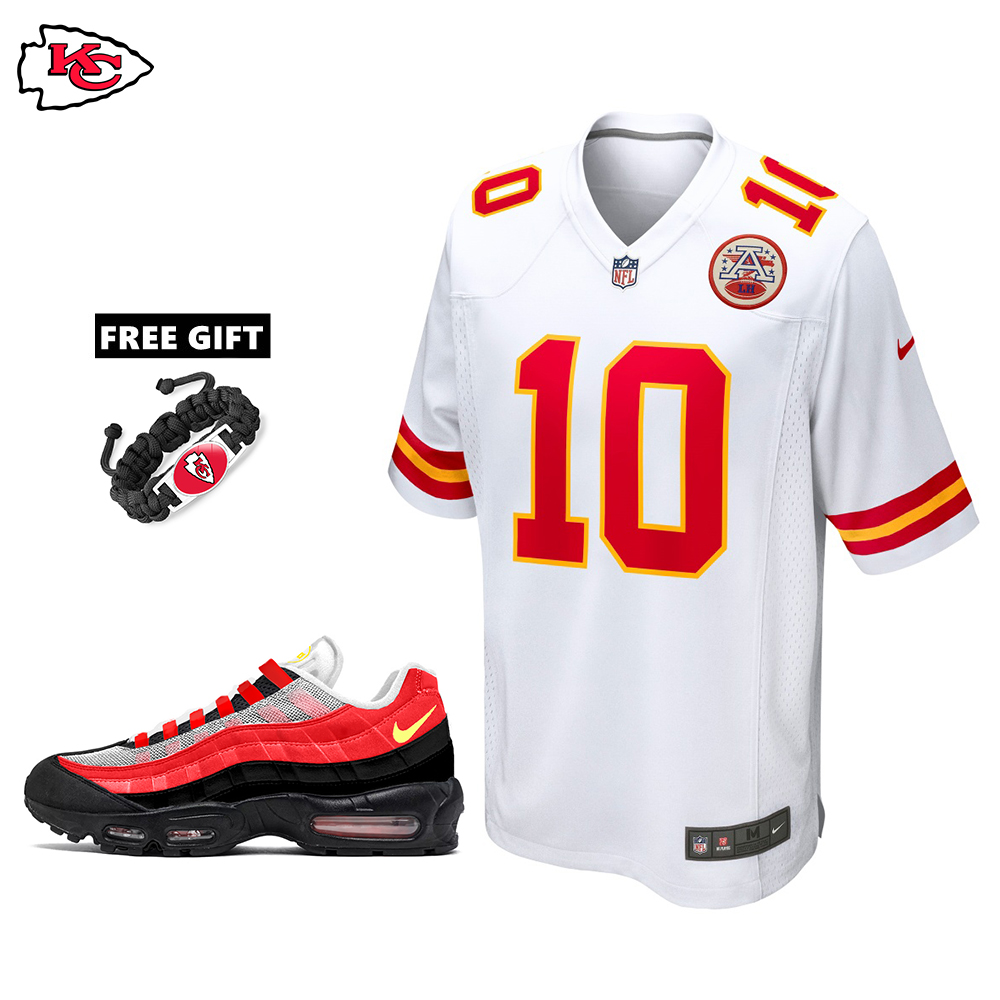 🔥Combo Sale - Kansas City Chiefs Isiah Pacheco Nike White Game Jersey & Air Max 90 Classic Sneakers