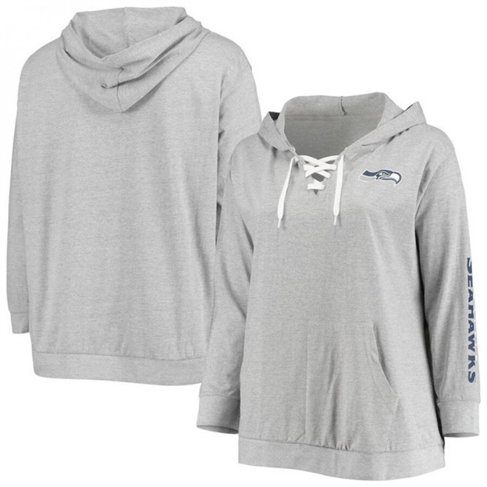 Women's Seattle Seahawks Heathered GrayLace-Up Pullover Hoodie