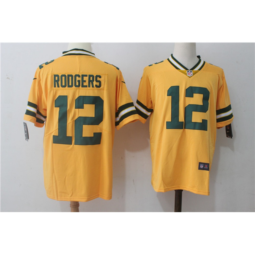 Men'sGreen Bay Packers #12 Aaron Rodgers Yellow Stitched NFL Limited Rush Jersey