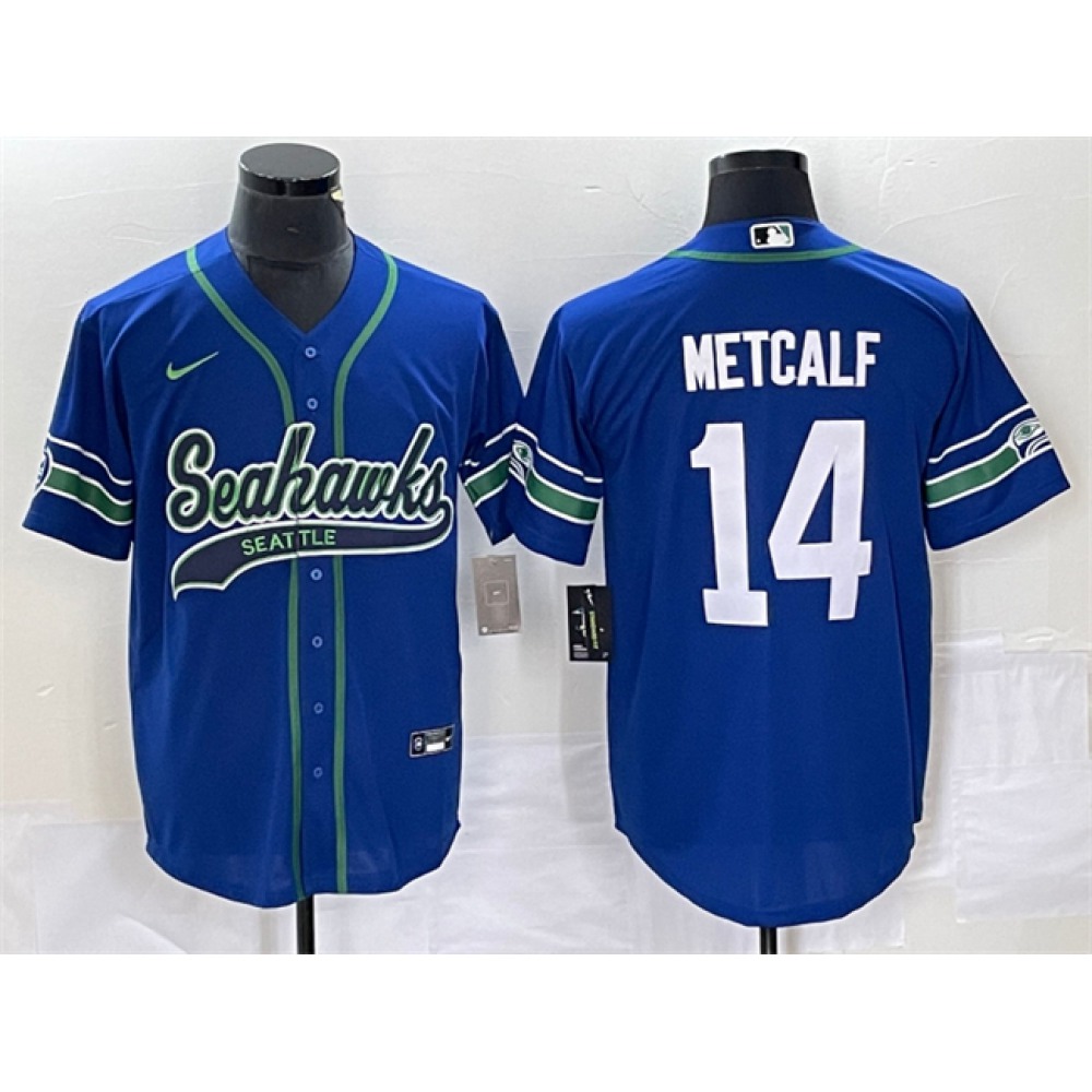Men's Seattle Seahawks #14 DK MetcalfRoyal Throwback Cool Base Stitched Baseball Jersey